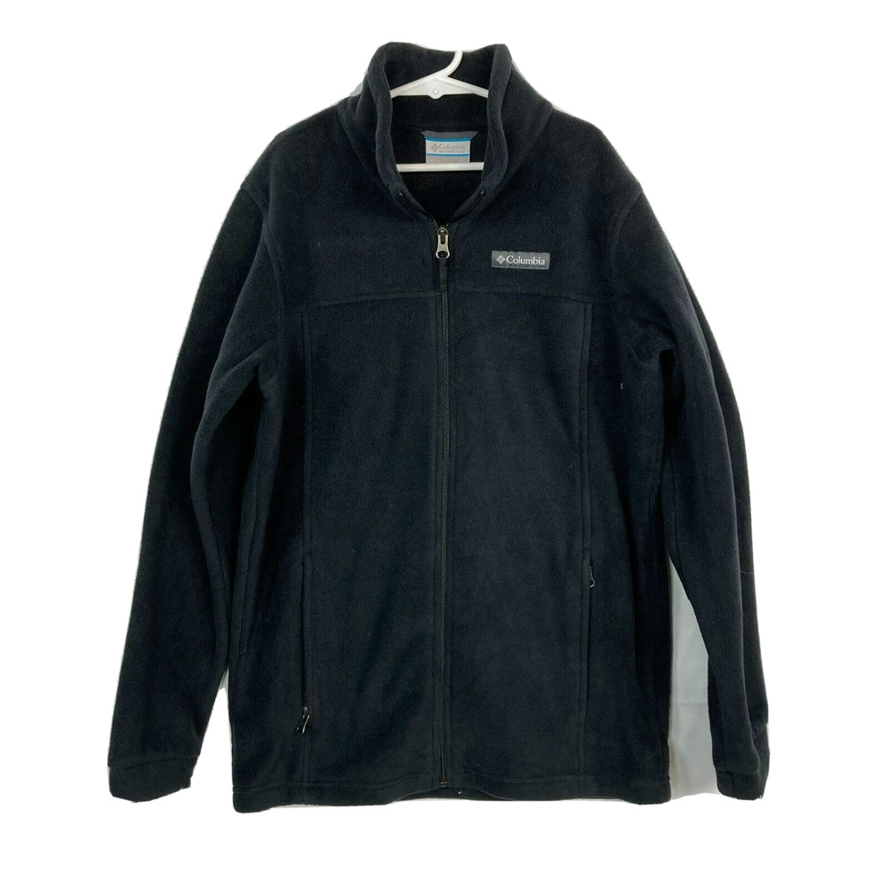 Columbia Jacket Boys Sz L 14 16 Black Fleece Full Zip Collared Logo Pockets